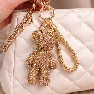 Oversized Gold Sparkly Teddy Charm ✨ Luxe Rhinestone Bag Charm BIG Cute Keychain